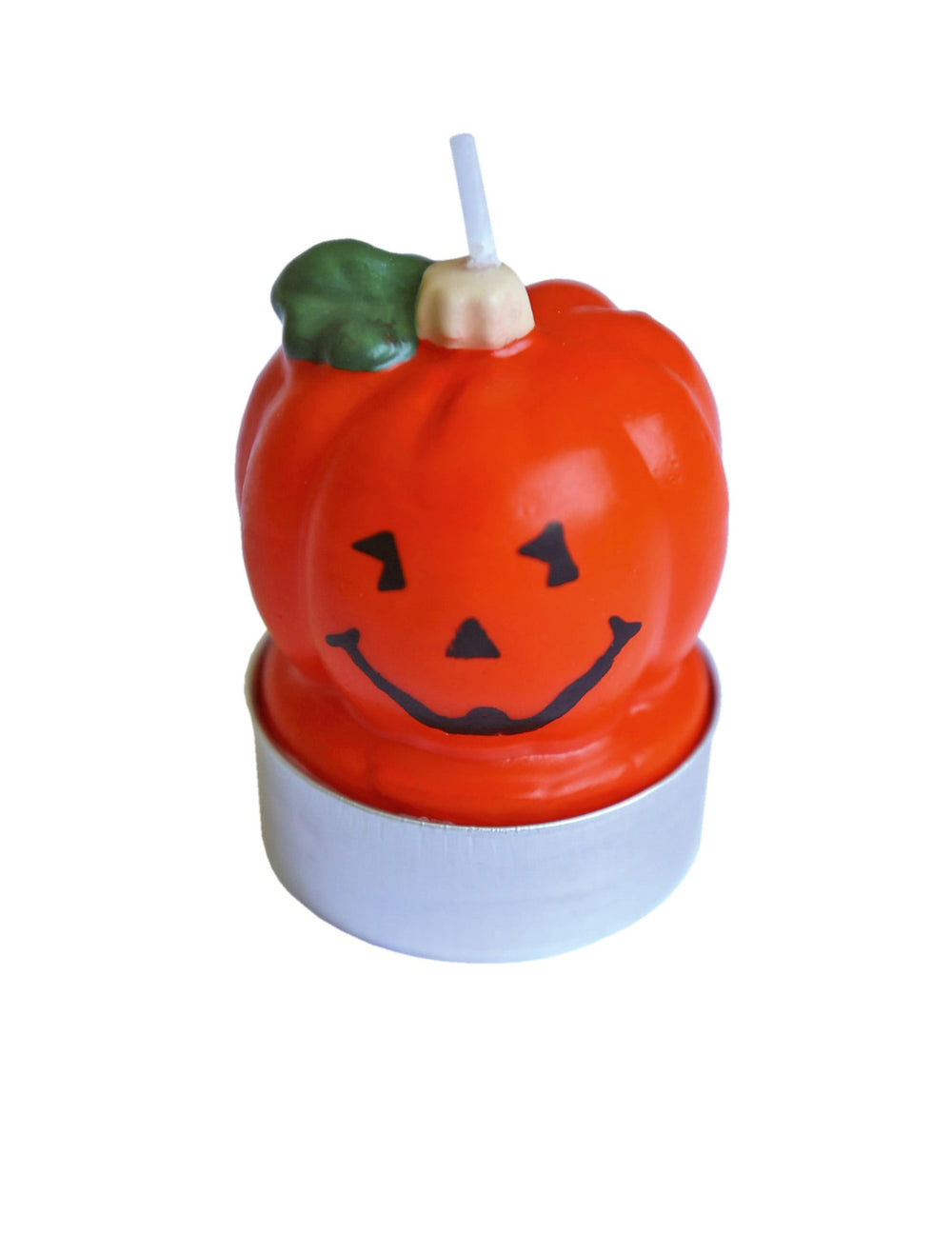Bougies chauffe-plat citrouilles pour Halloween orange avec visage noir
