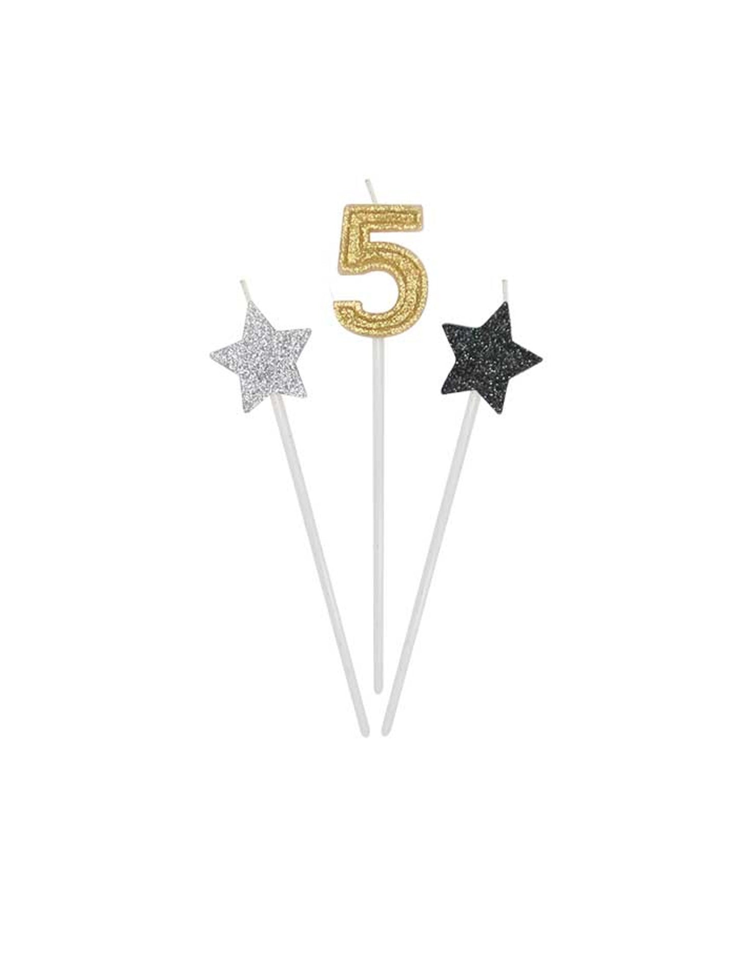 3 rođendanske svijeće Zlatne, srebrne i crne 16 cm