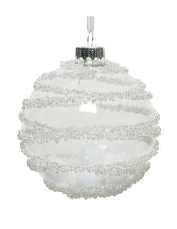 3 prozirne staklene kuglice s pomponima 8 cm, snježno okruženje
