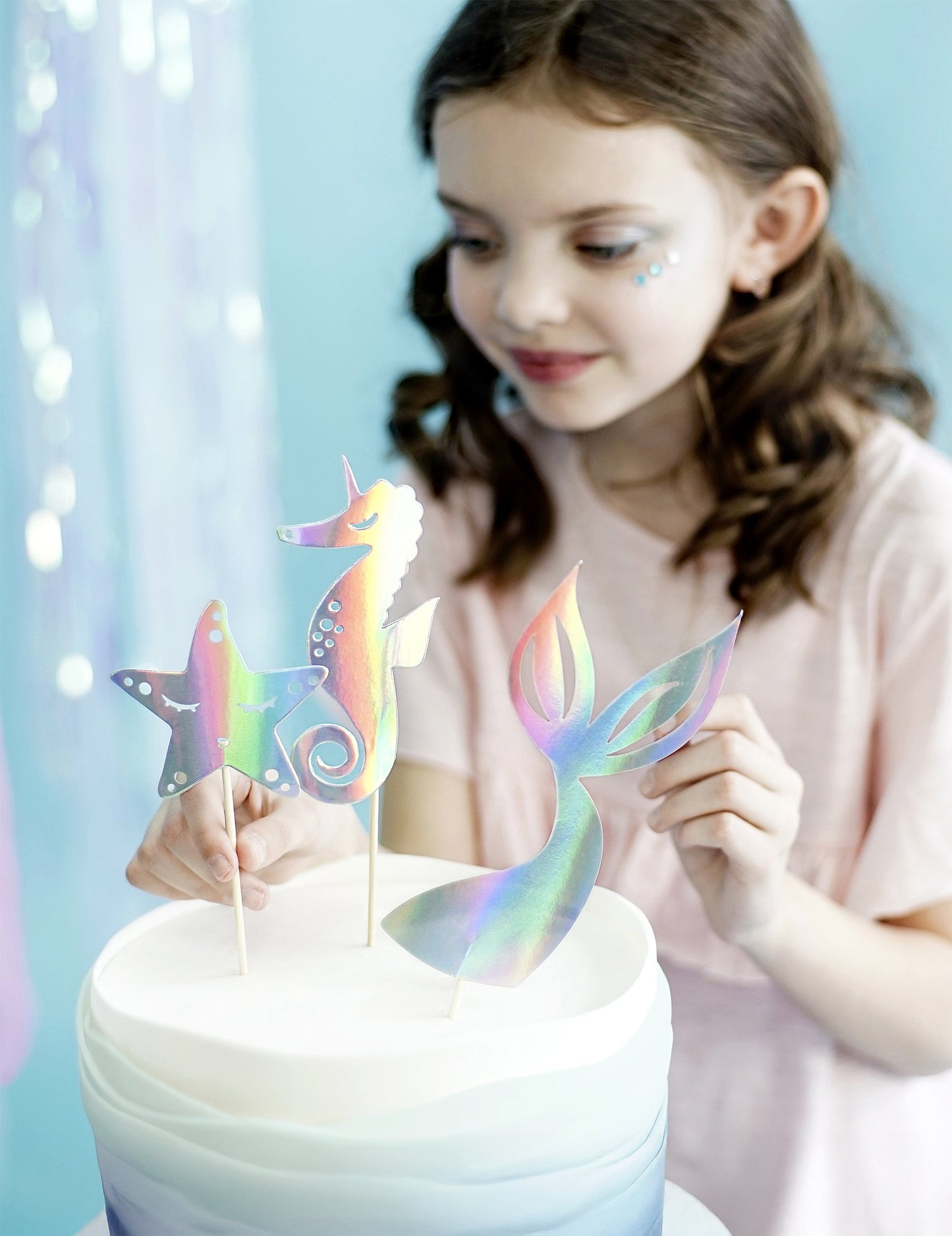 3 torta Topper Holografska sirena 24,5 cm