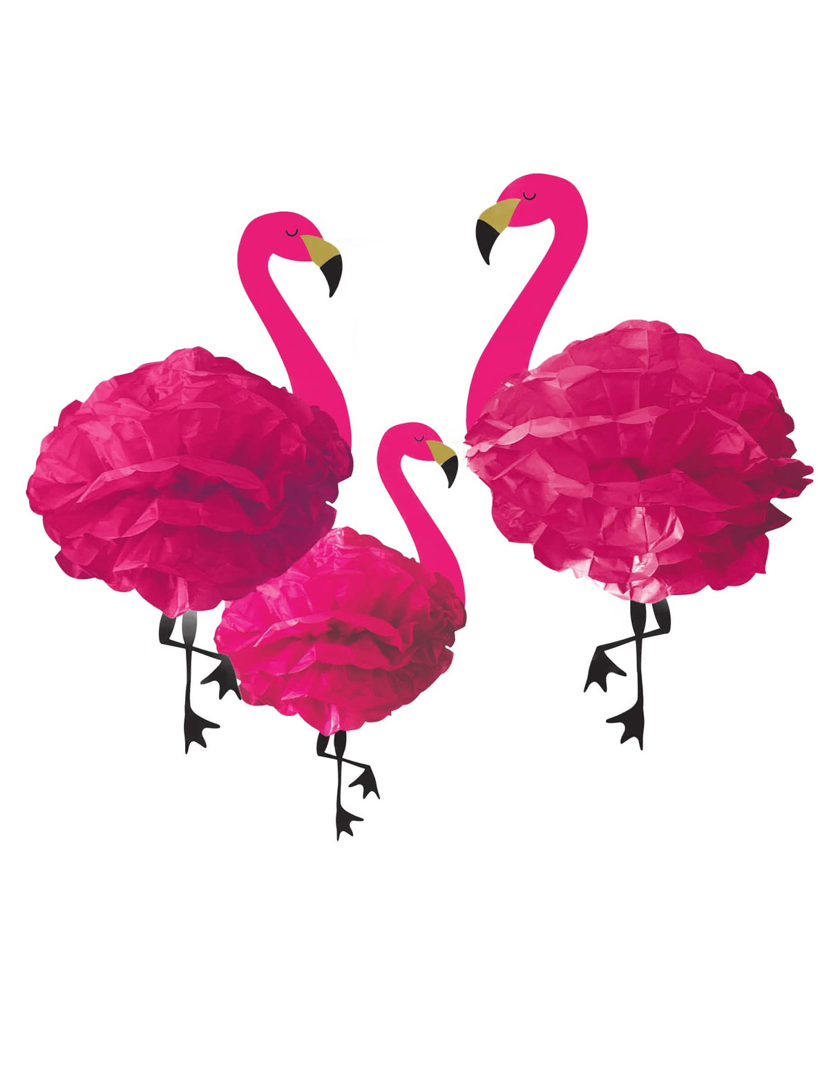 3 ukrasa za vješanje od papira, ružičasti flamingosi, tropska tema, fuksija