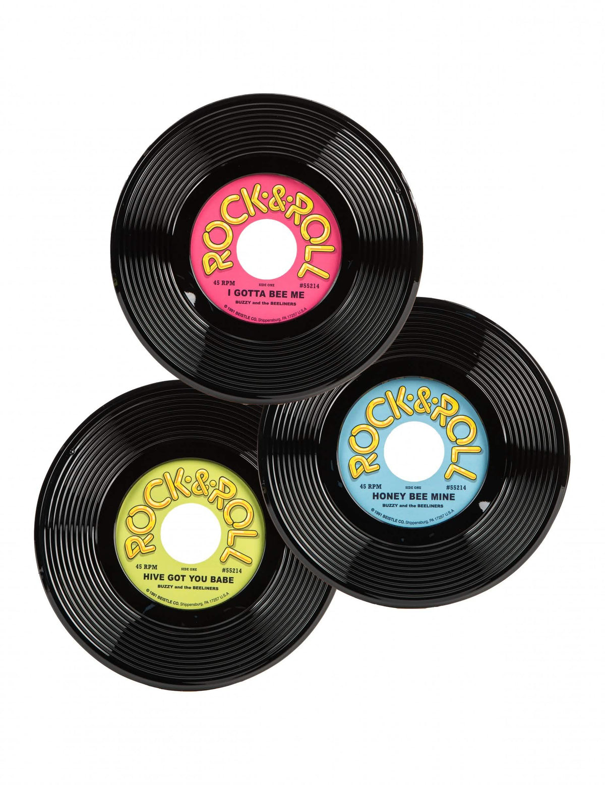 3 vinilna diska dekoracija rock & roll za zabavu crna roza žuta i plava