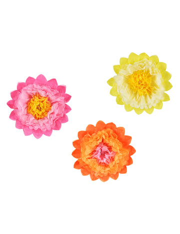 3 velika divovska papirnata cvijeta u ružičastoj, žutoj i narančastoj boji 35 cm objesiti