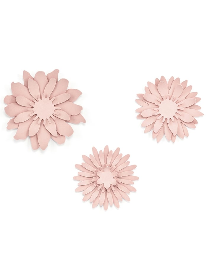 Vue d'ensemble des fleurs en papier 3D pour décoration rose poudré