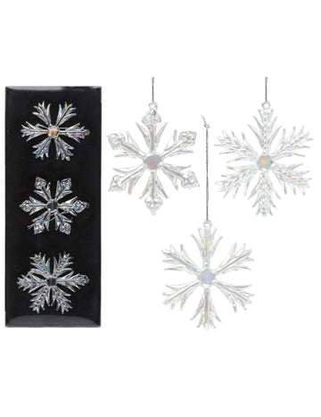 3 iridescentne staklene pahuljice za objesiti 7 cm