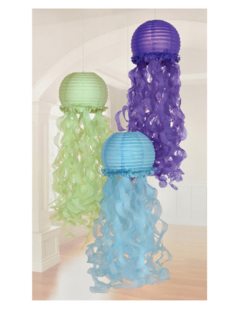 3 papirnata lampiona, meduza, snovi sirene, 24 cm plava ljubičasta zelena