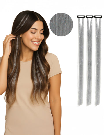 3 sjajna srebrna pramenova 50 cm