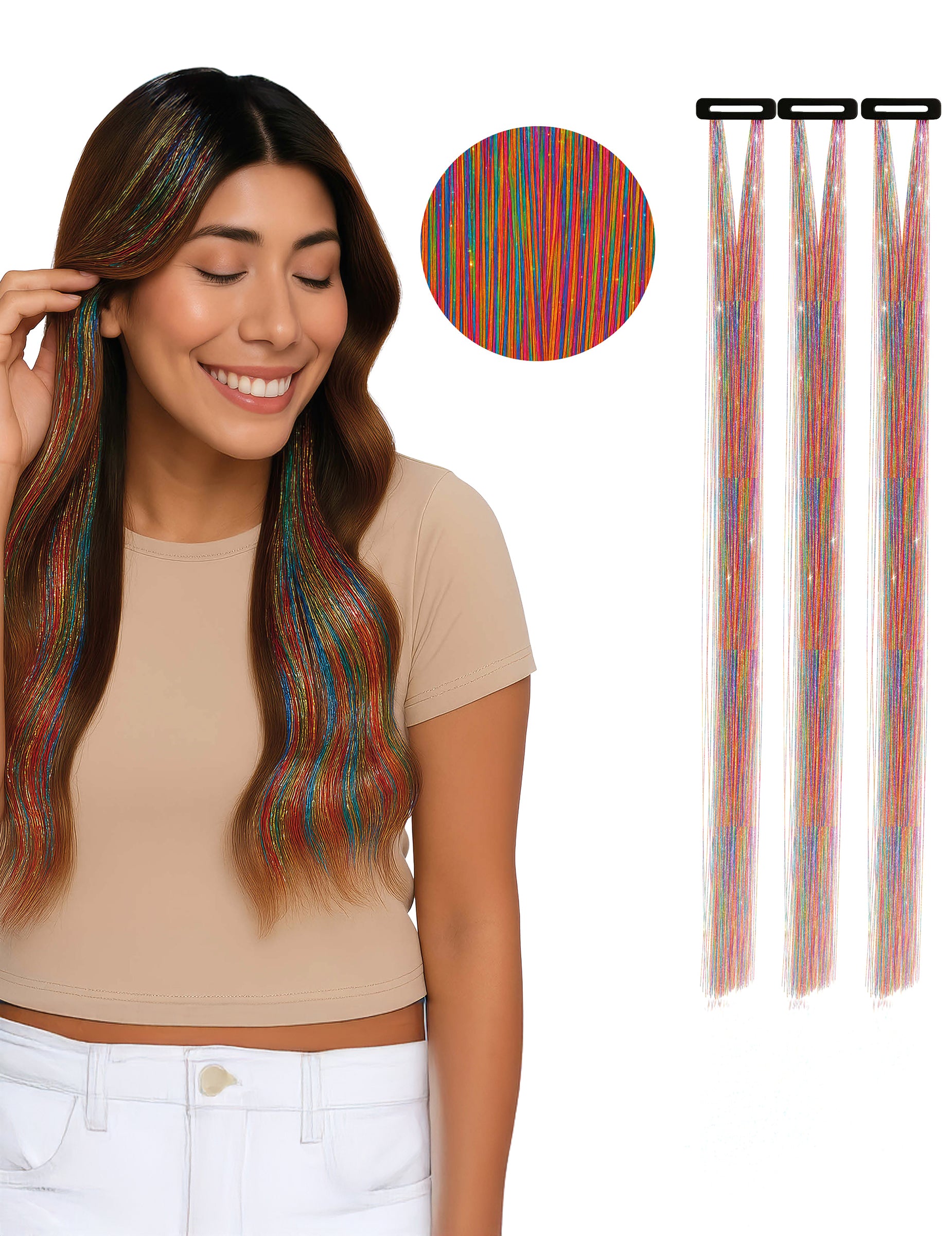 3 mèches brillantes multicolores pour femme à paillettes