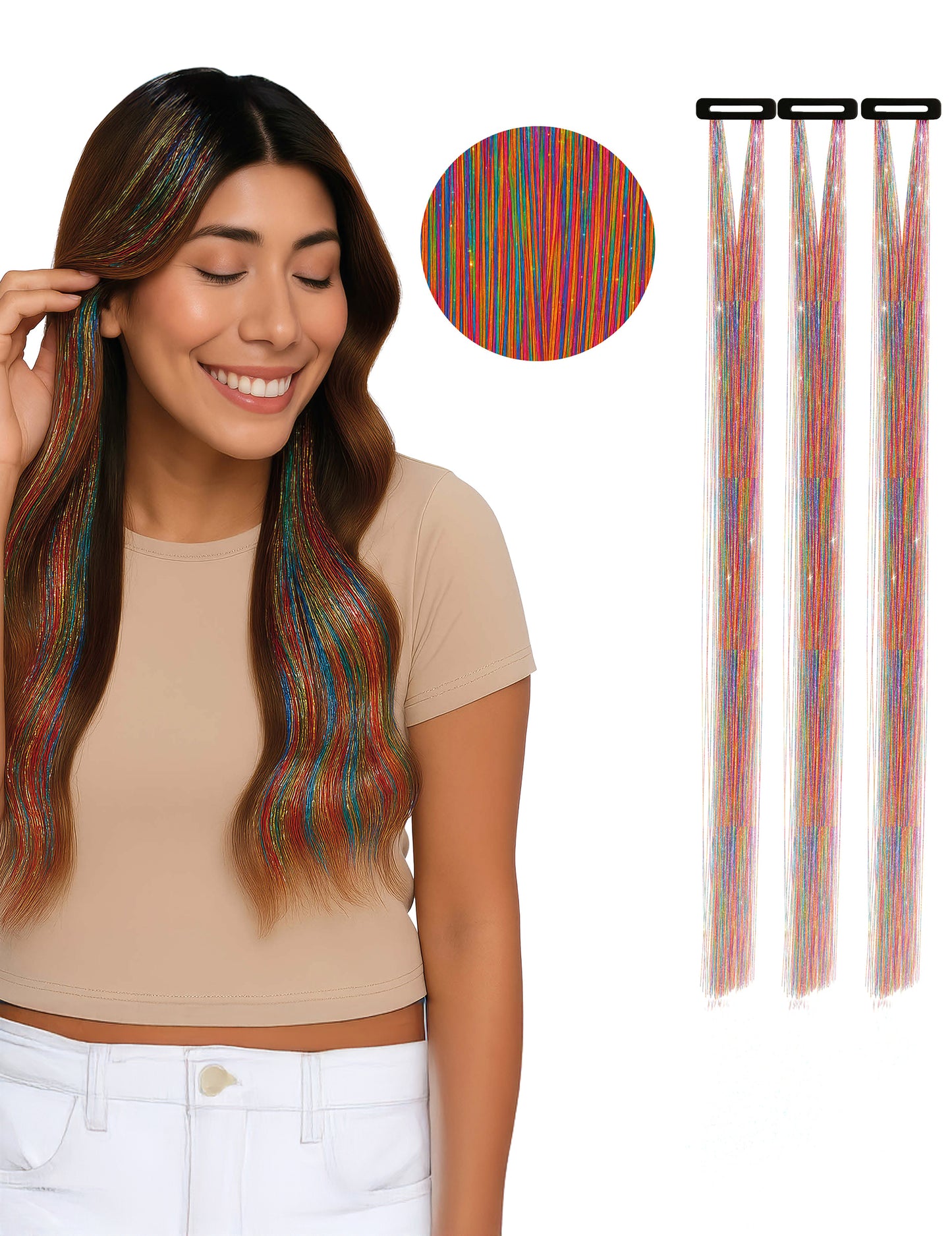 3 raznobojna sjajna pramena 50 cm