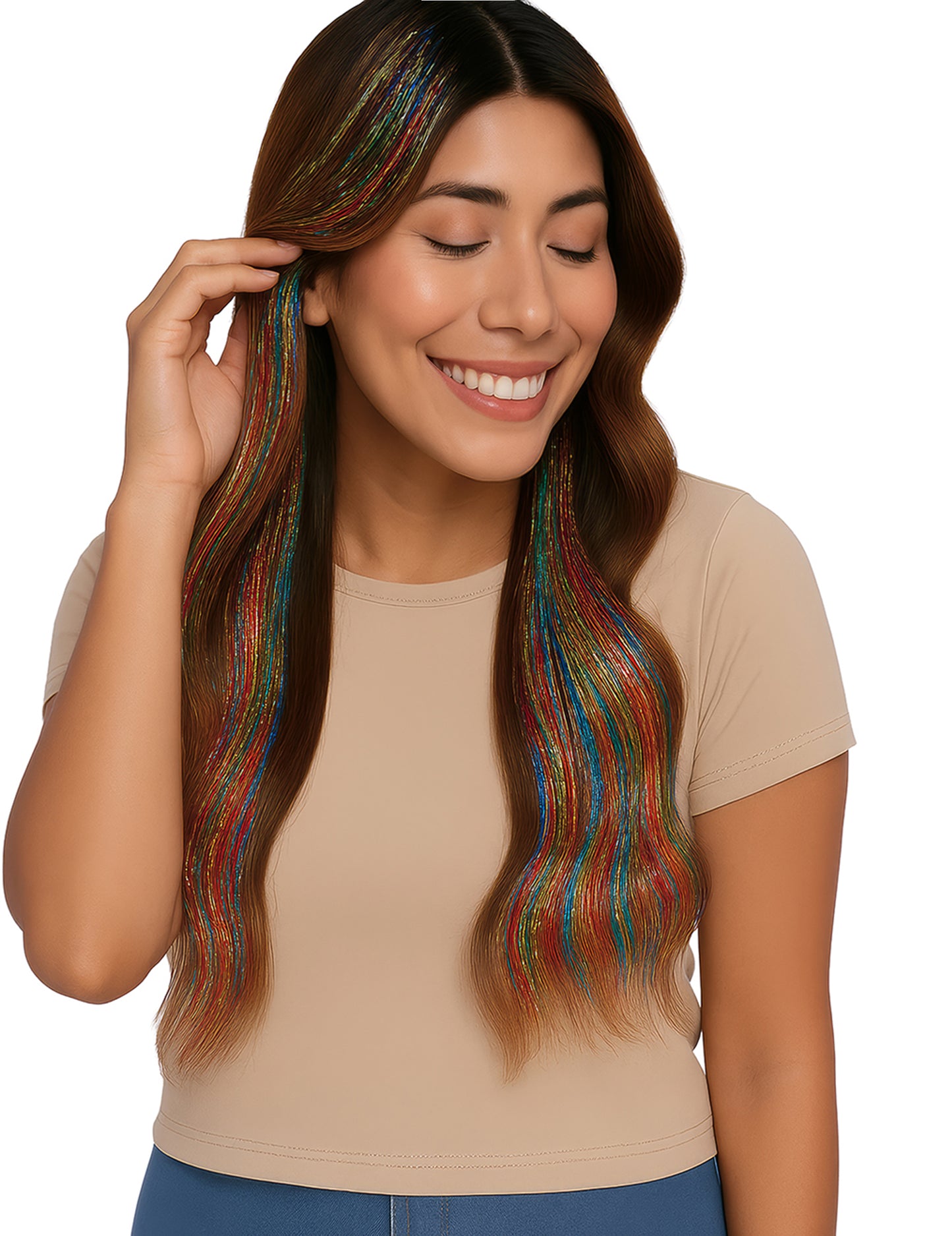 3 raznobojna sjajna pramena 50 cm