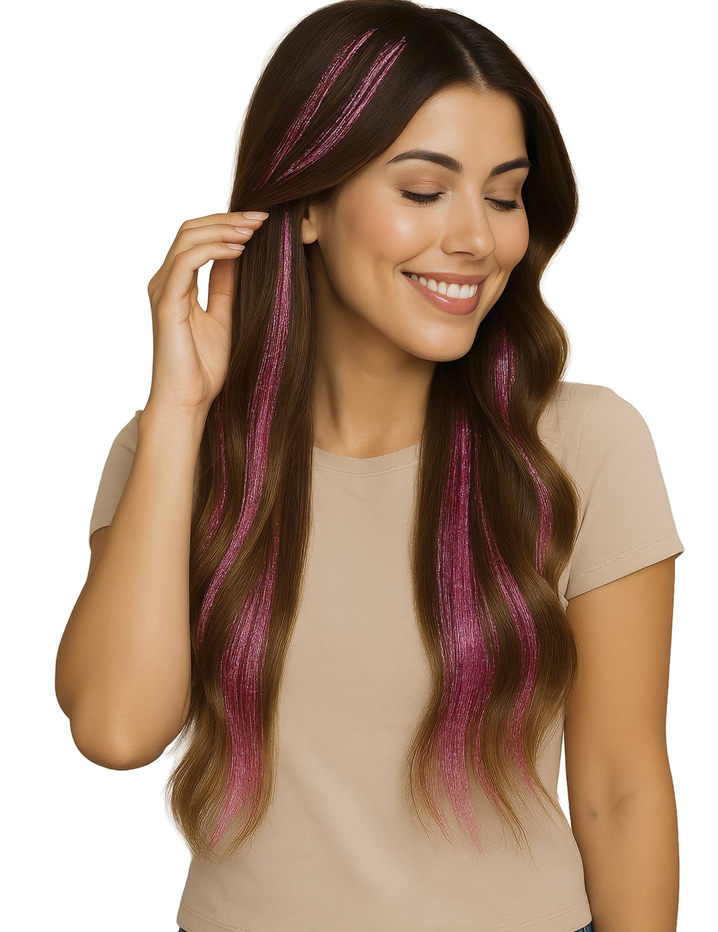 3 ružičasta sjajna pramena 50 cm