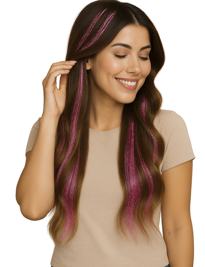 3 ružičasta sjajna pramena 50 cm