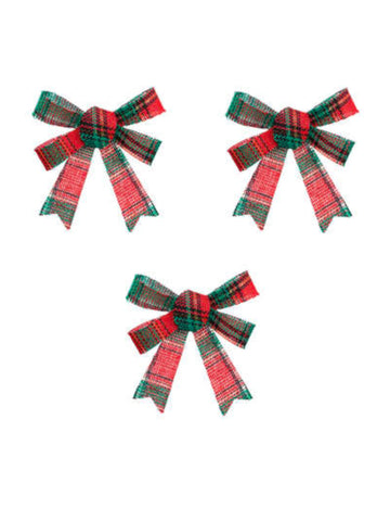 3 zelene i crvene tartanske božićne mašne, 10 x 12 cm
