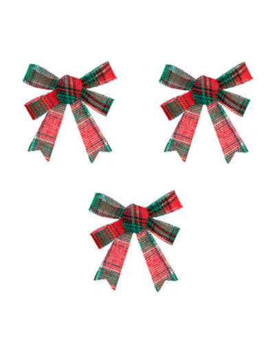 3 nœuds de Noël motif tartan vert et rouge