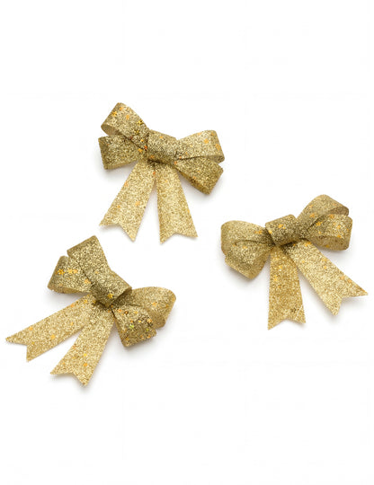 3 zlatne mašne sa šljokicama 10 x 13 cm 