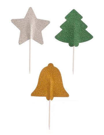 3 svjetlucava božićna papirnata štapića 5 cm Božićno drvce, zvijezda, zvono