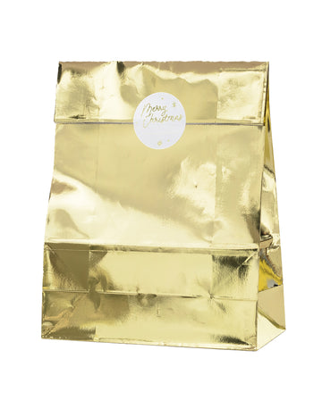 Božićne poklon-vrećice za zabavu u zlatnoj boji sa naljepnicom Merry Christmas