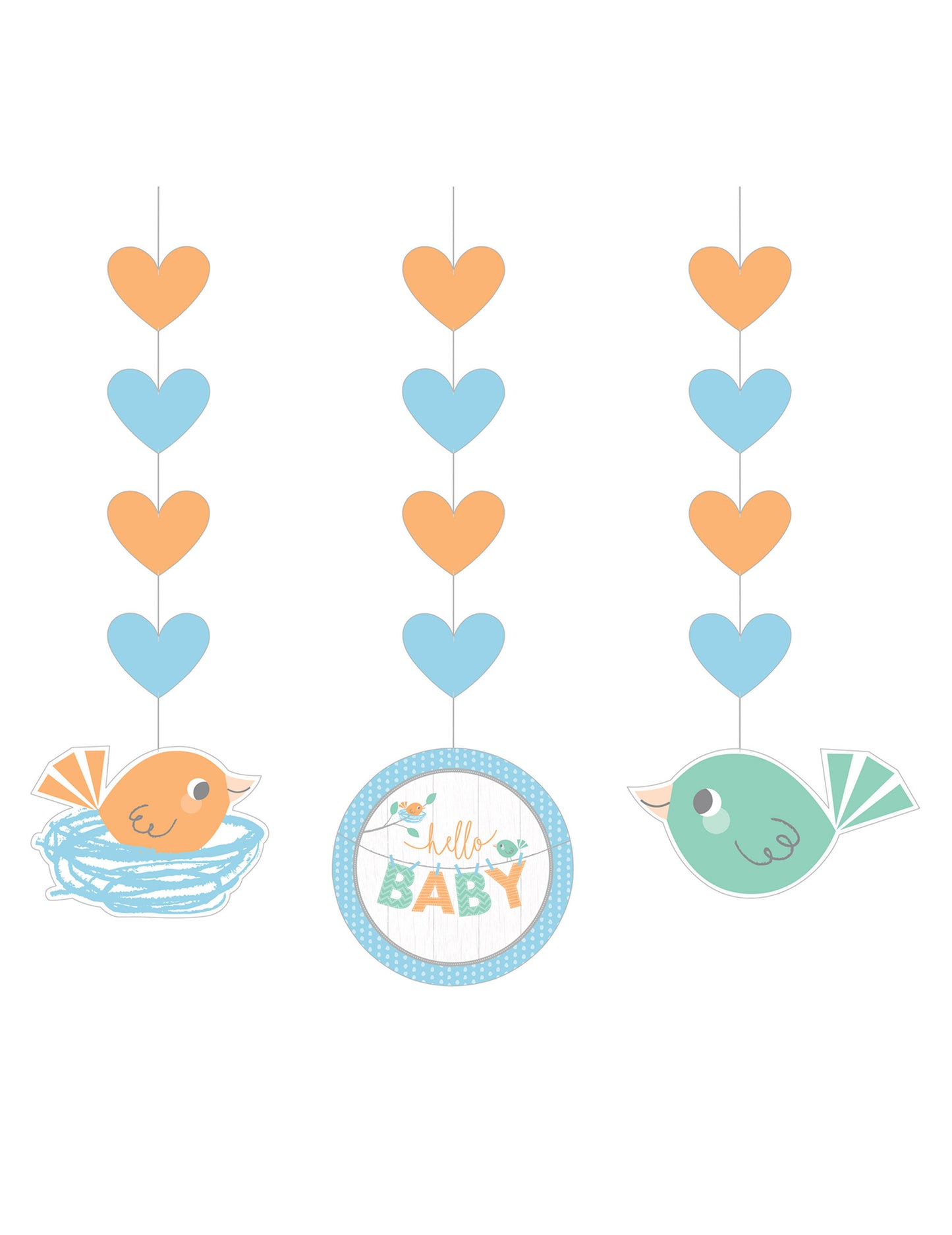 3 plava papirnata mobila Hello Baby 91 cm za baby shower