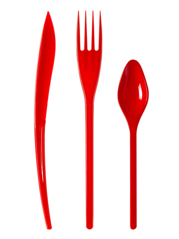 30 crvenih plastičnih pribora za jelo - Premium 