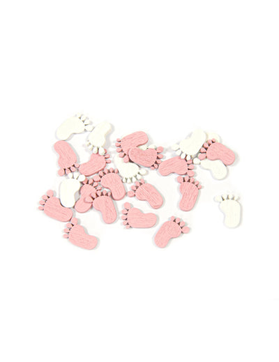Confettis de table pieds de bébé pour baby shower rose et blanc