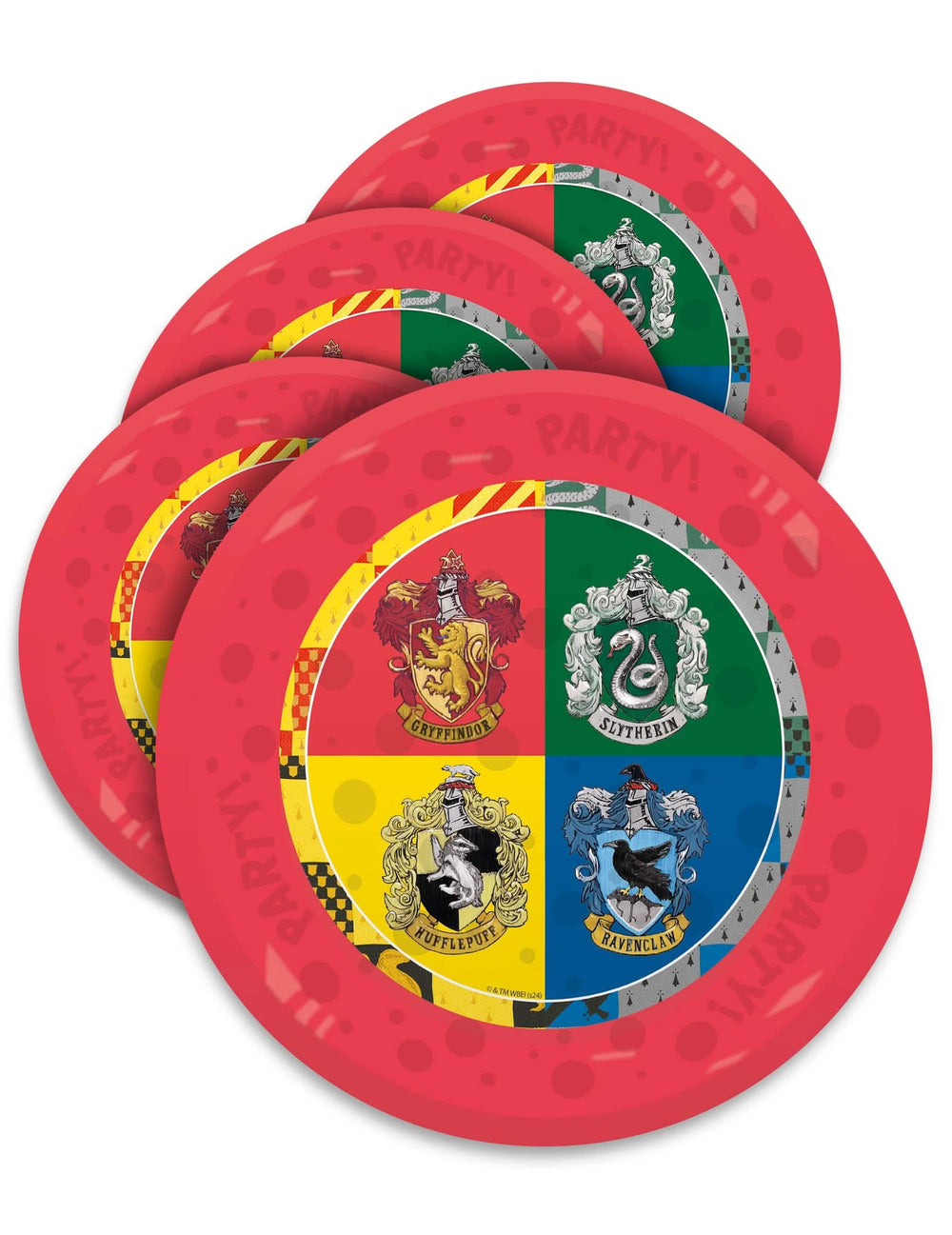 Assiettes réutilisables Harry Potter rouges avec blasons des maisons de Poudlard