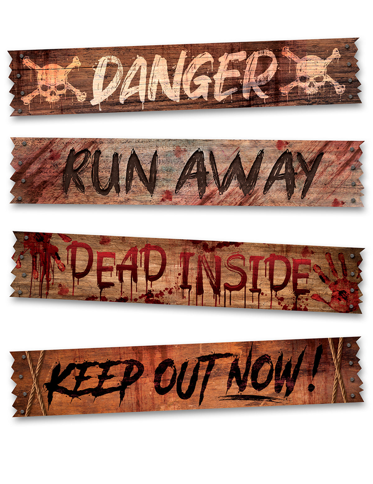4 bannières zone zombie pour décoration d'Halloween effet bois et sanglant