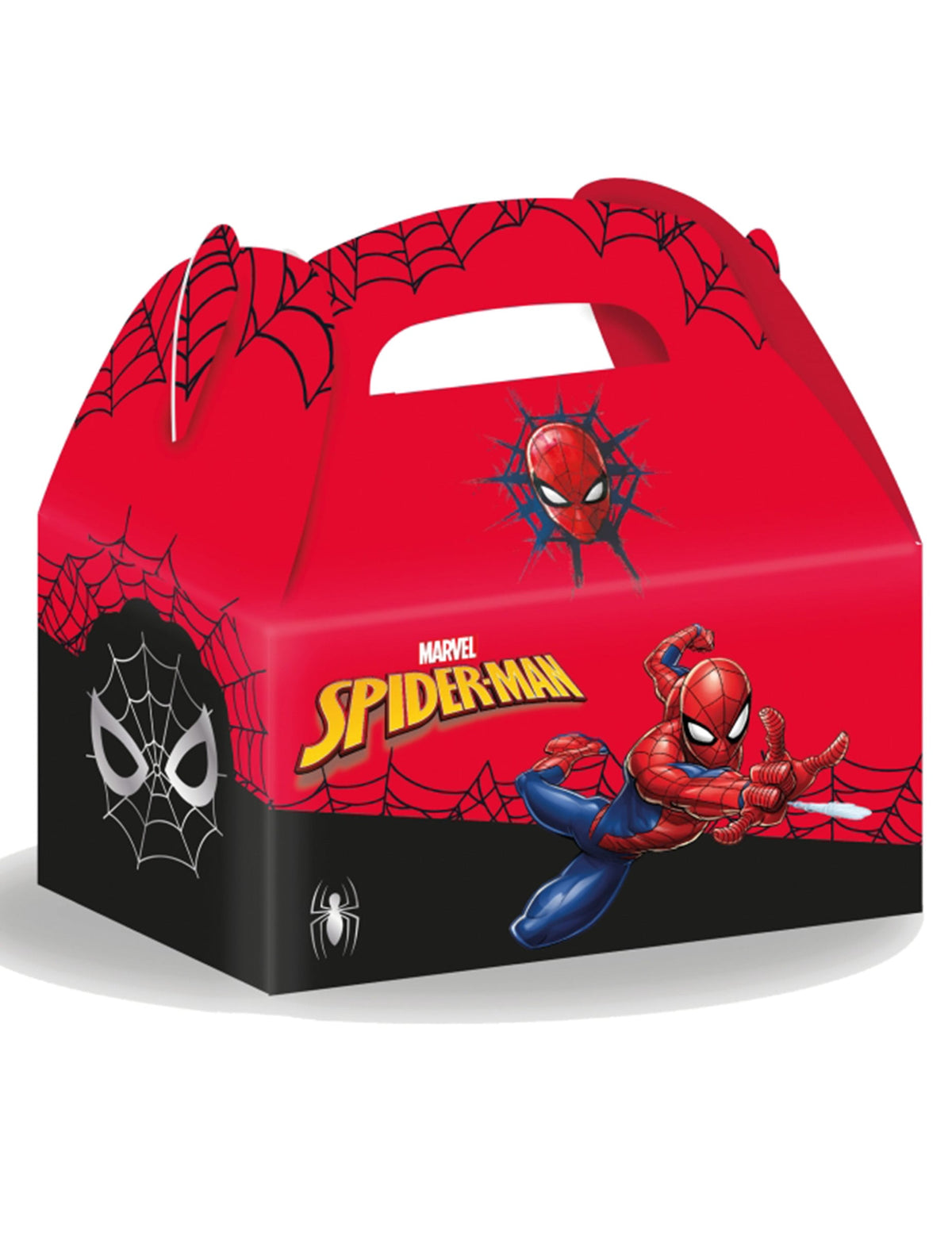 Boîte cadeau en carton Spiderman pour enfant rouge et noir à motifs de toiles d'araignée