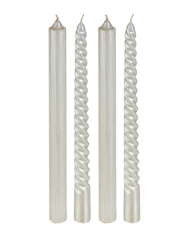 4 bijele i svjetlucave svijeće 25 cm uvrnut