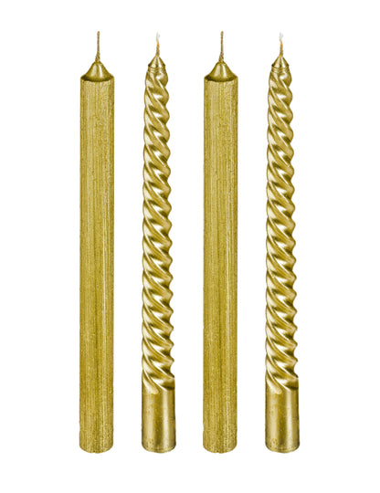 4 bougies chandelles or et paillettes 25 cm torsadées