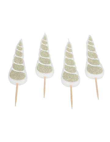 4 svijeće od roga jednoroga 10 cm šljokice od šampanjca