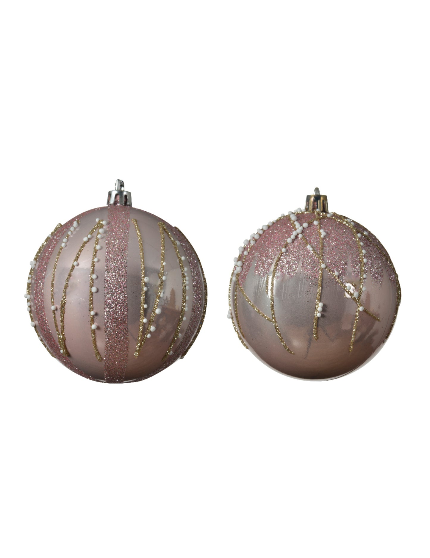 4 božićne kuglice sa šljokicama u ružičastoj i zlatnoj boji 8 cm 