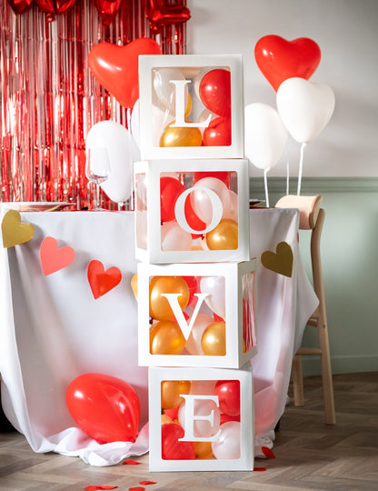 4 cubes à ballons en carton love 30 cm pour décoration romantique