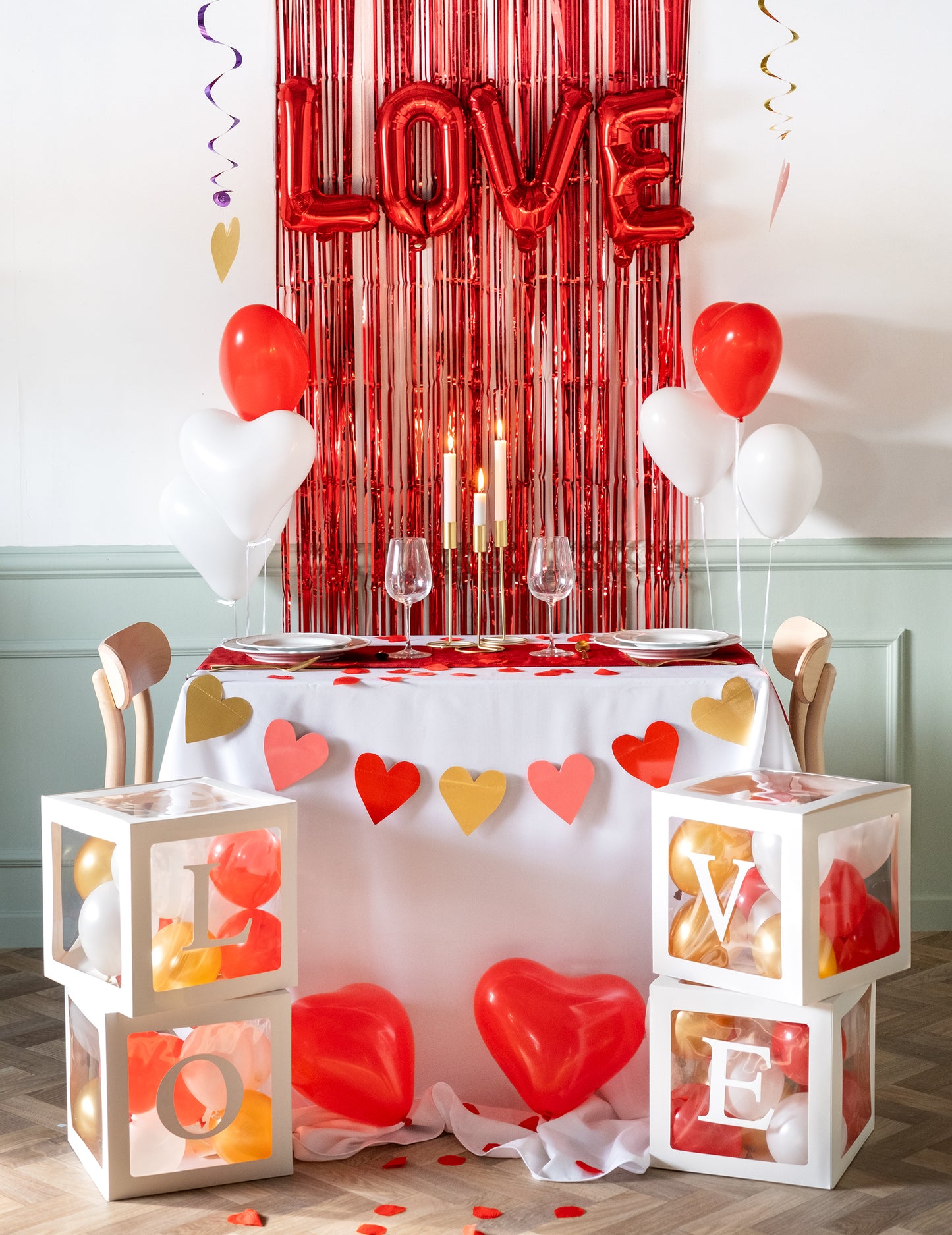 4 cubes à ballons en carton love 30 cm pour décoration romantique