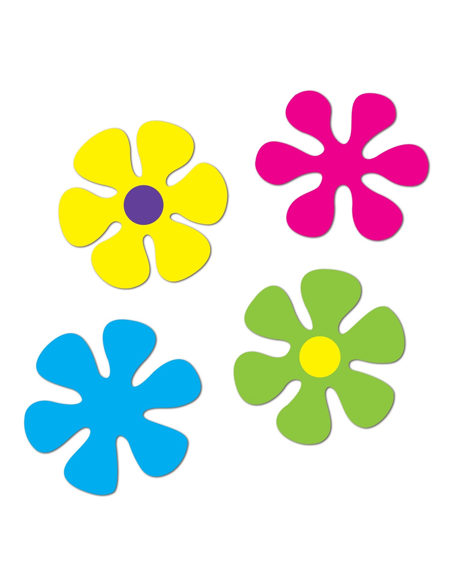 Dekoracije od kartona Retro cvijeća za zabavu u više boja, set od 4 žute, ružičaste, plave i zelene