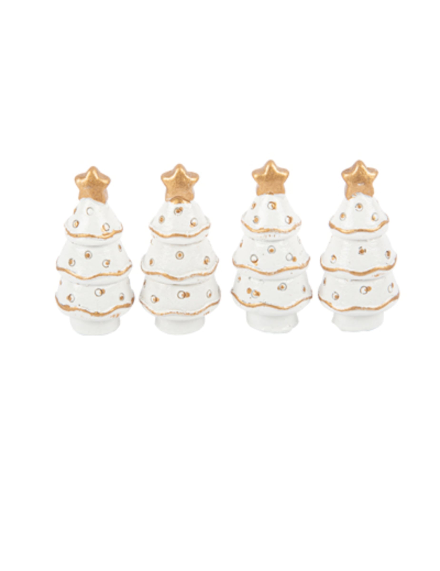 Décorations sapins pour table blancs et or en résine