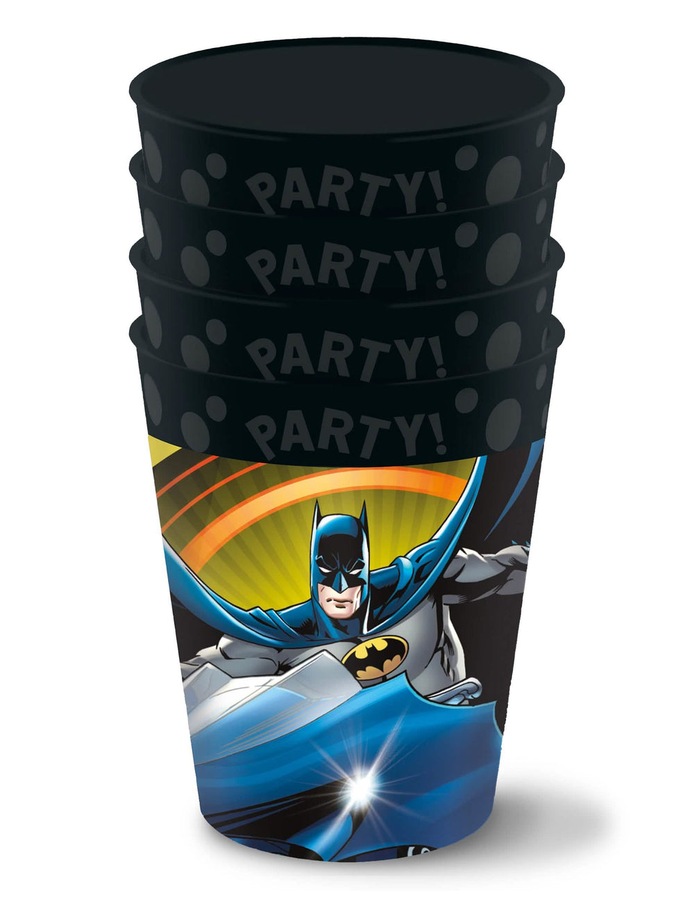 Gobelets réutilisables Batman pour enfant noirs avec inscription PARTY