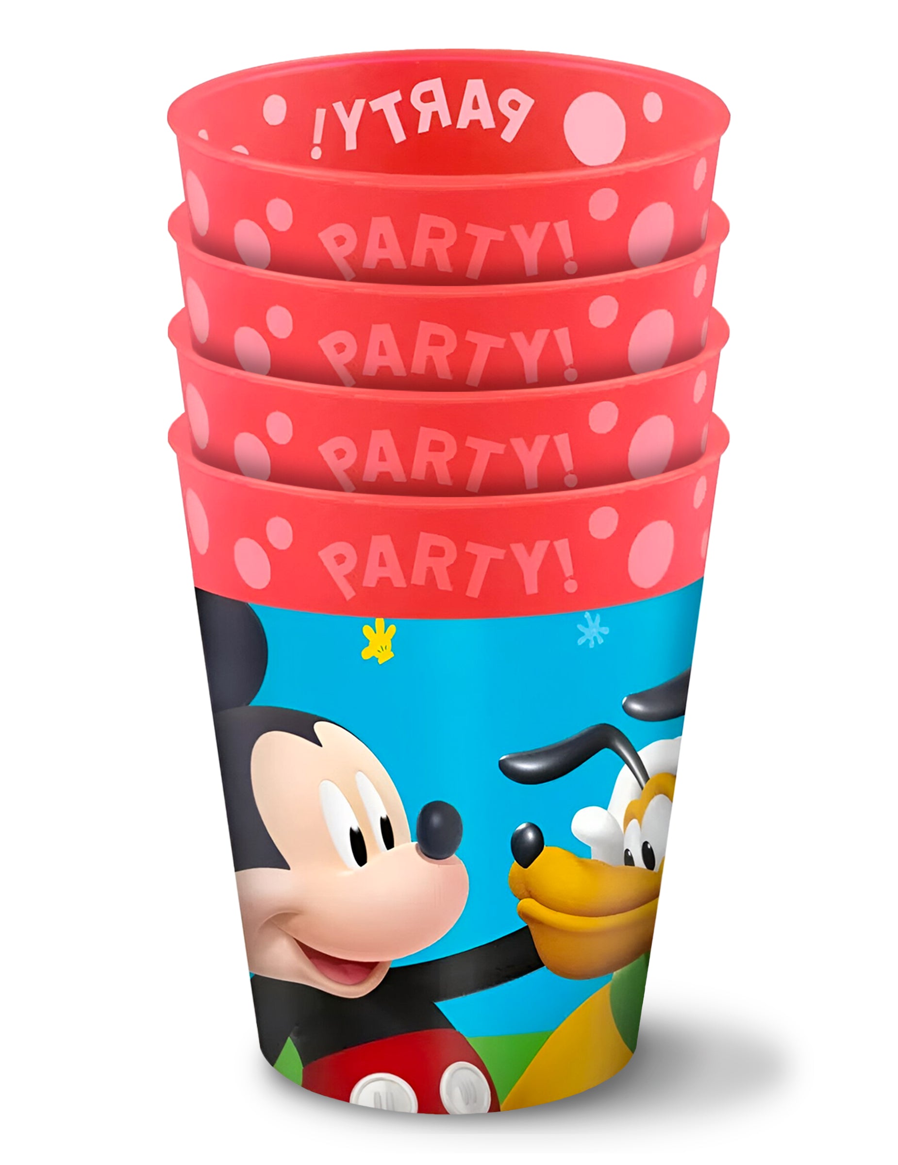 4 Gobelets réutilisables Mickey pour enfant rouge et bleu avec motif Pluto