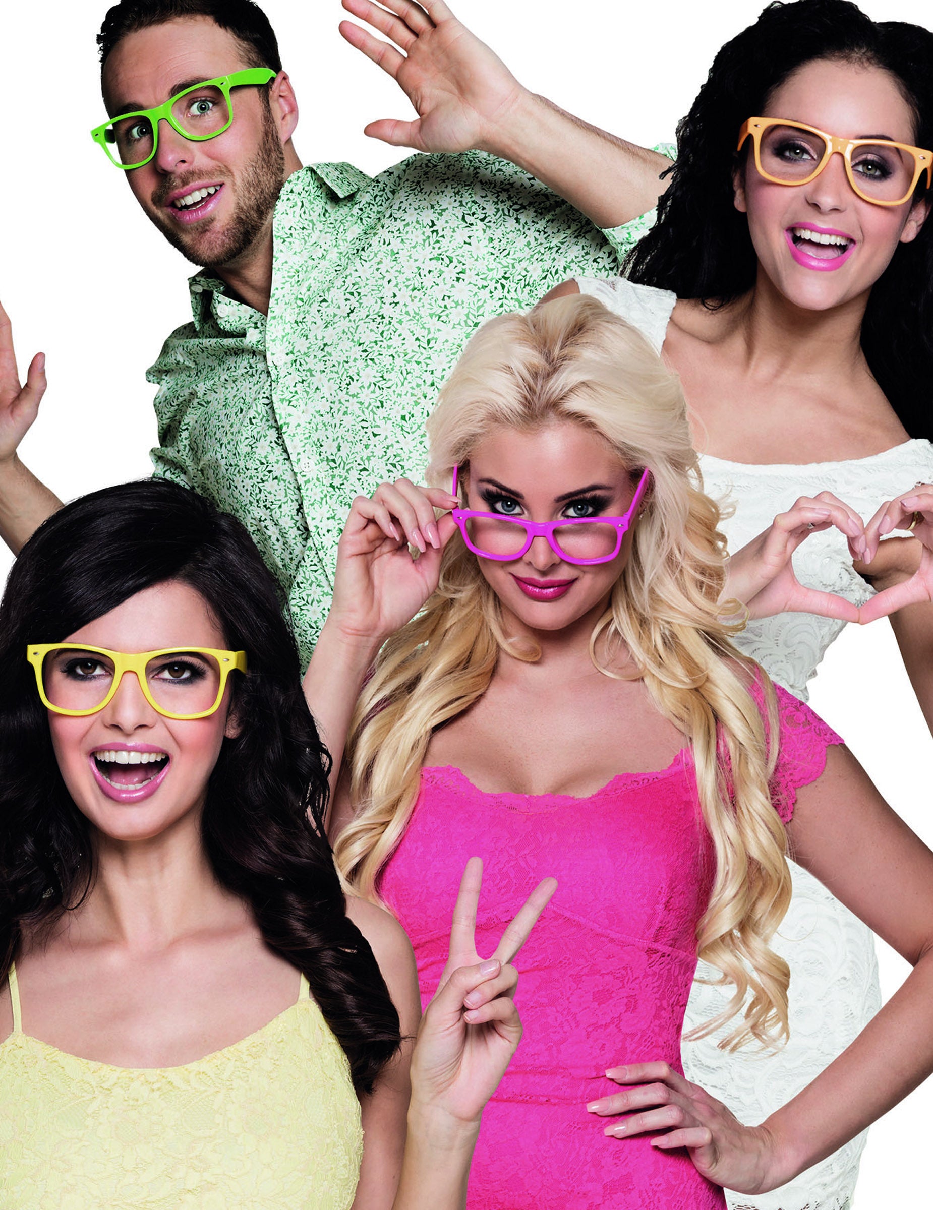 Lunettes fluo pour adulte lot de 4 coloris vert jaune rose et orange