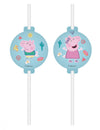 Pailles médaillon Peppa Pig pour enfant bleues avec George et Peppa Pig