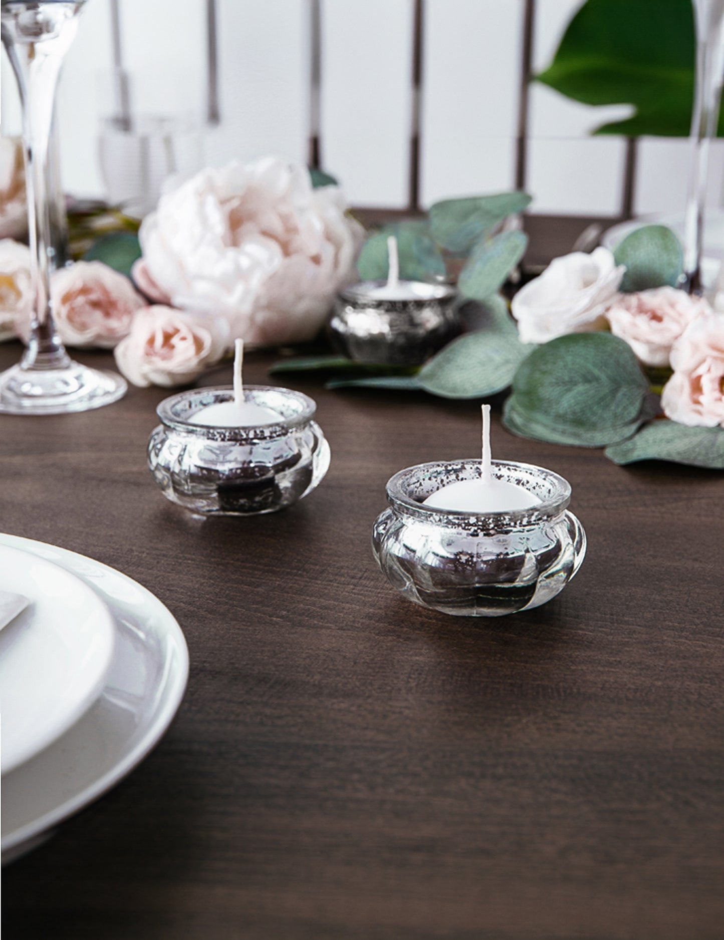 4 srebrna zrcalna staklena držača za svijeće 6 x 3 cm za stol