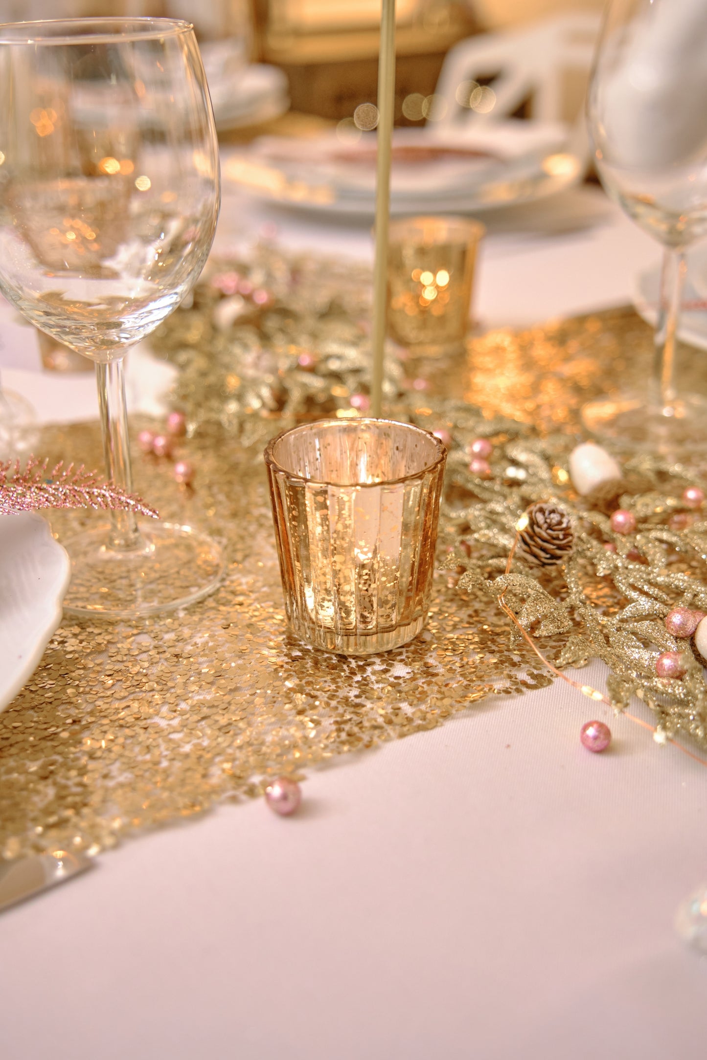 4 svijećnjaka od ružičastog zlatnog stakla 6 cm za svijeće 