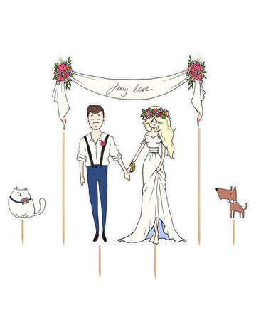 4 boemska ukrasa za vjenčanu tortu, 8 vintage ukrasa