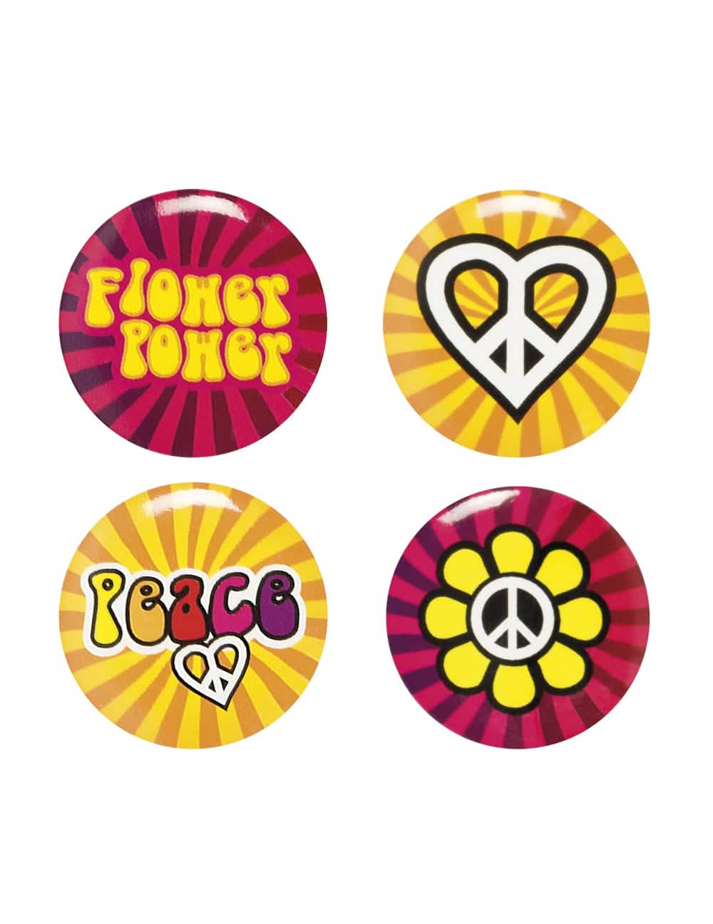 Set od 4 hippie Flower Power bedževa za odrasli, višebojni