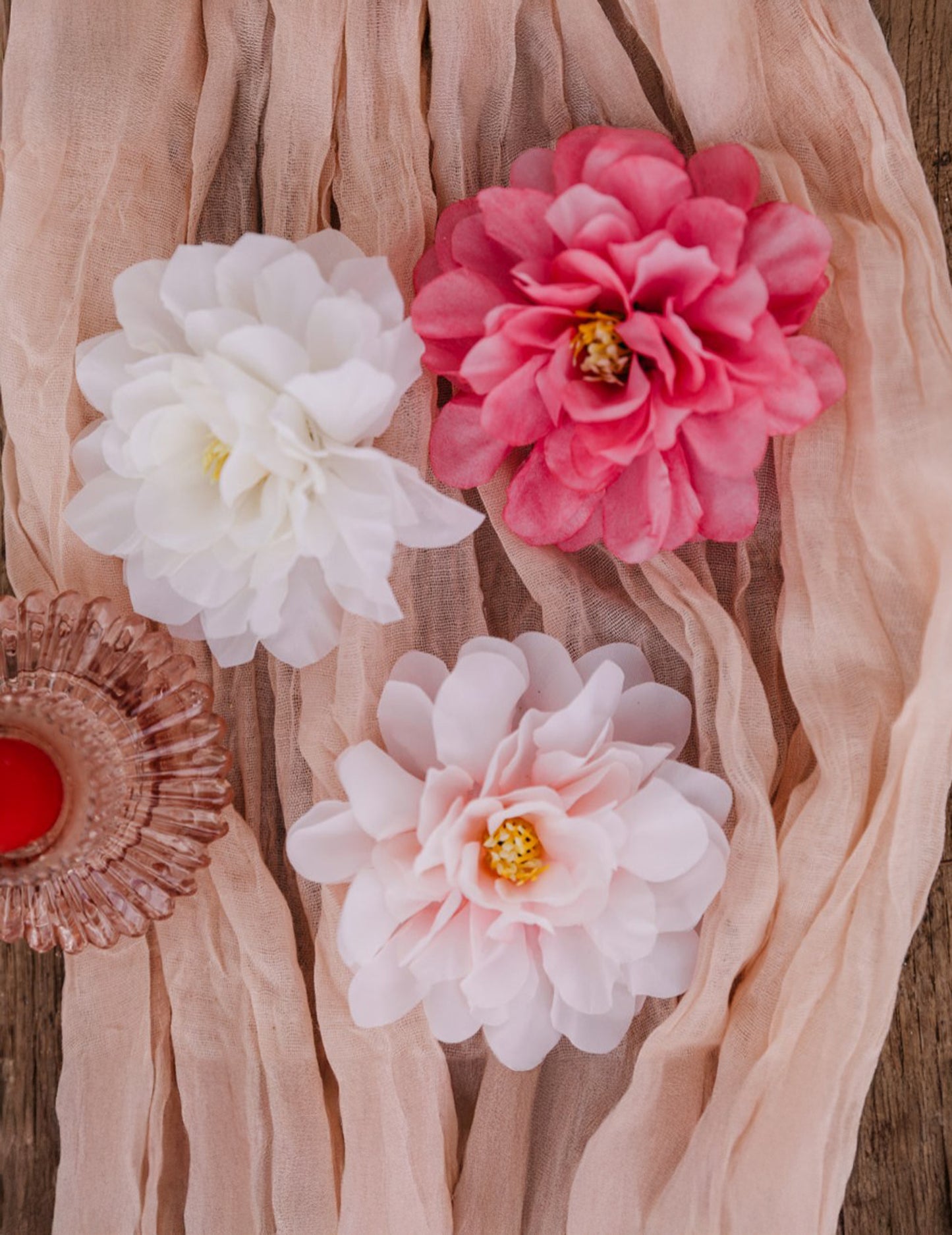 4 ružičasta božura od tkanine, 9x9 cm