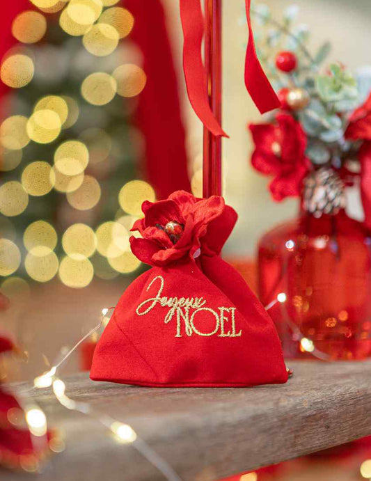 4 vrećice Joyeux Noël od crvenog i zlatnog baršuna 9,5 x 11,5 cm