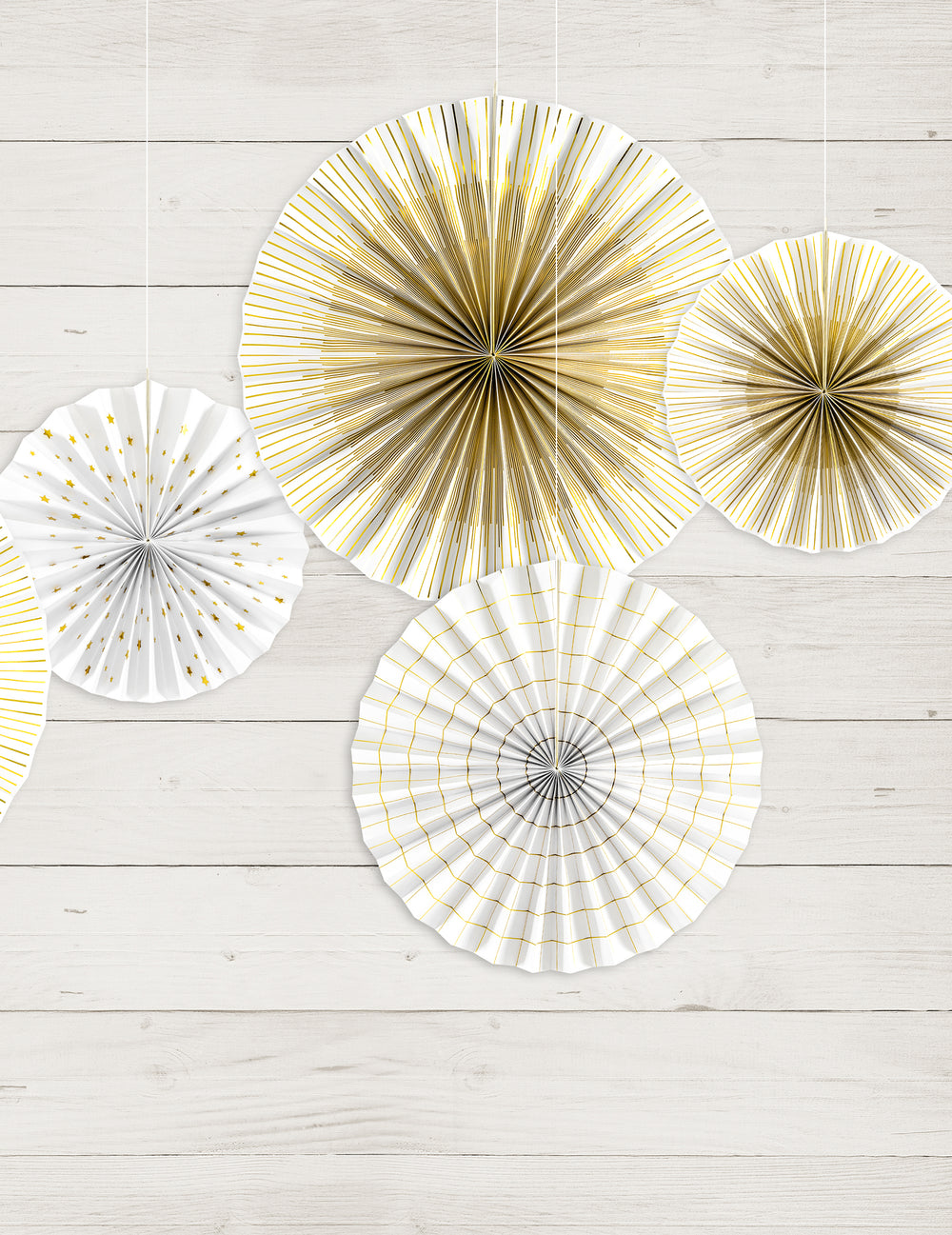 Lot de 4 rosaces décoratives en papier pour fête blanches et dorées