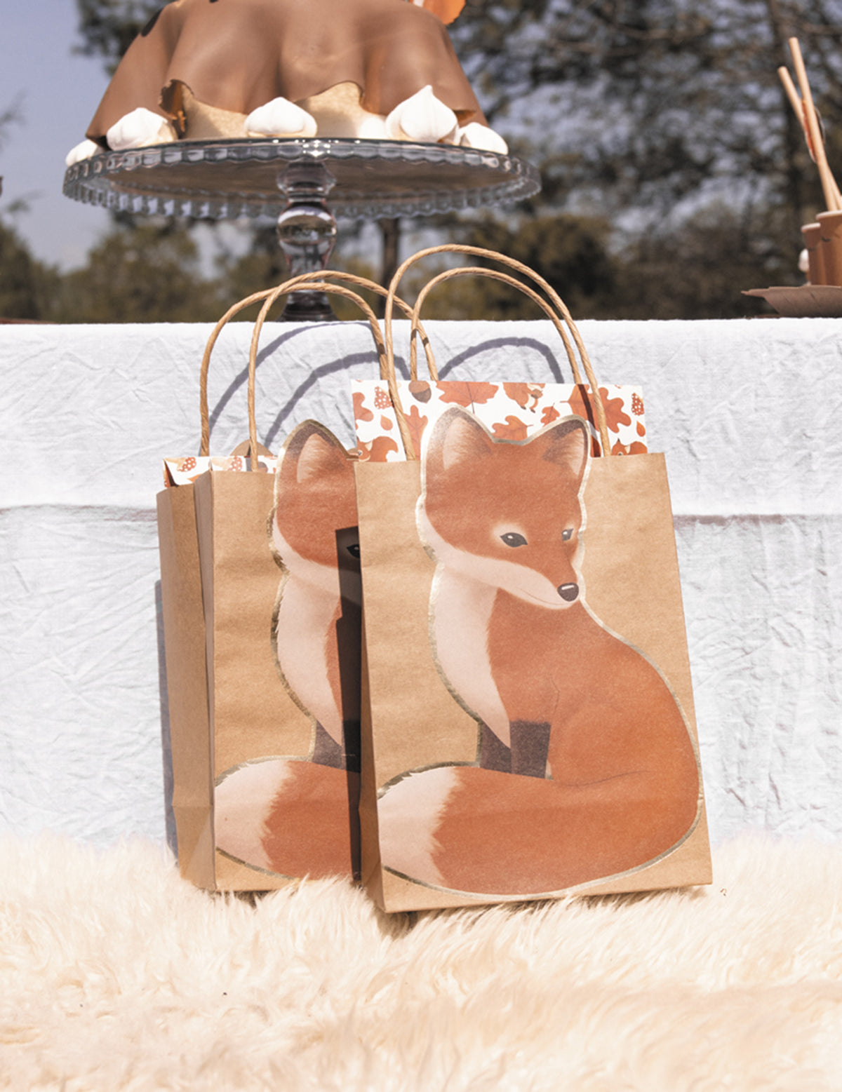 Mise en situation du sac cadeau woodland renard