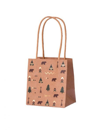 4 kraft poklon vrećice Indian Forest, zelene, smeđe i zlatne ukrase, 10 x 7 x 11 cm tema teepeeja