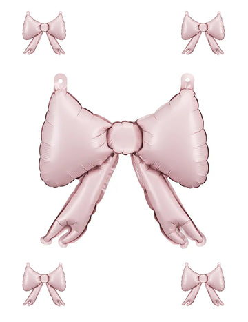 5 pastelno ružičastih folija balona s mašnama, 25,5 x 25 cm