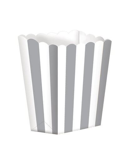 Boites à popcorn en carton soirée cinéma pour fête argent et blanc rayées